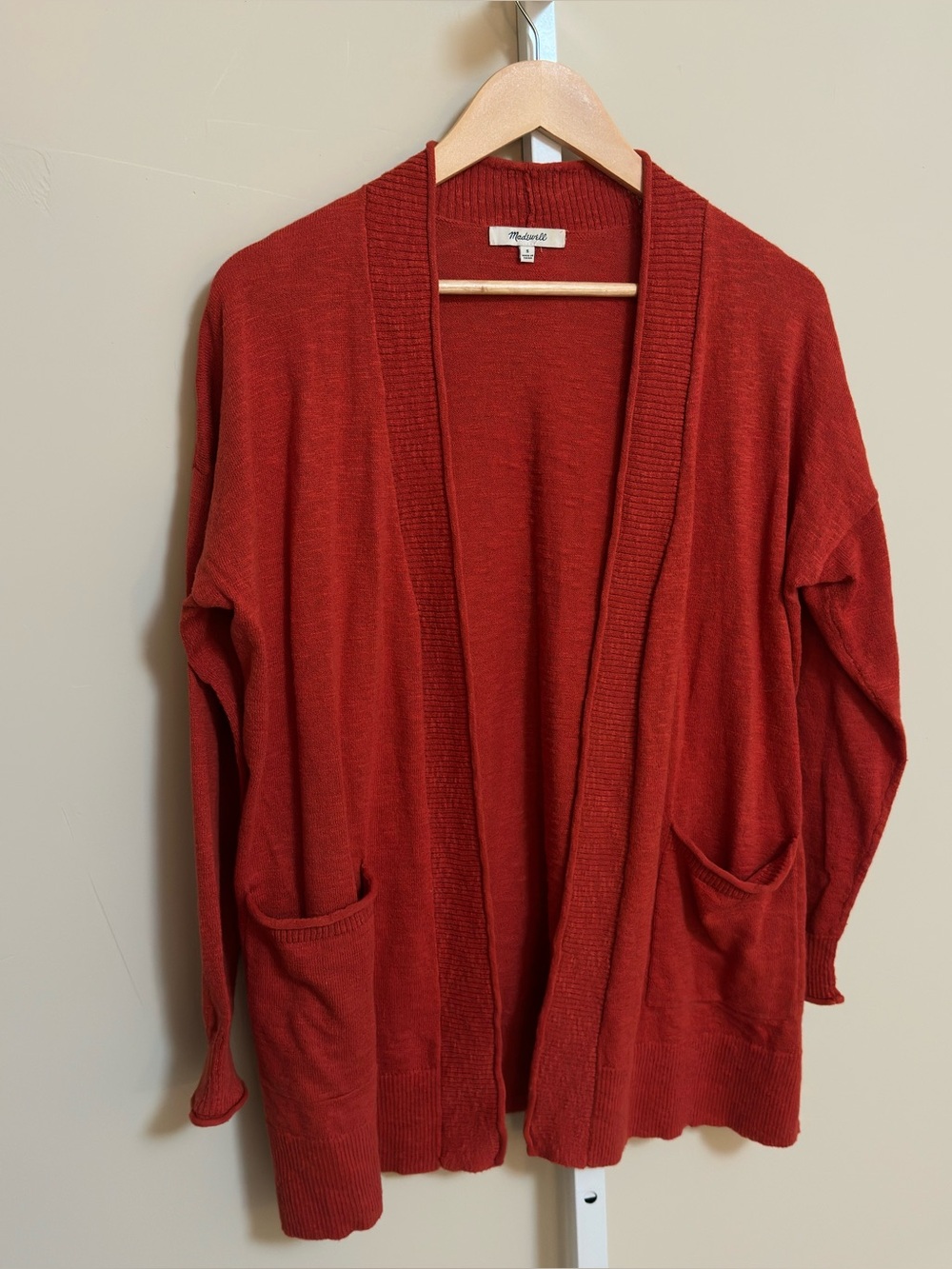 Madewell Bradley Cardigan Sweater S Rust Red Open Front Cotton Blend
